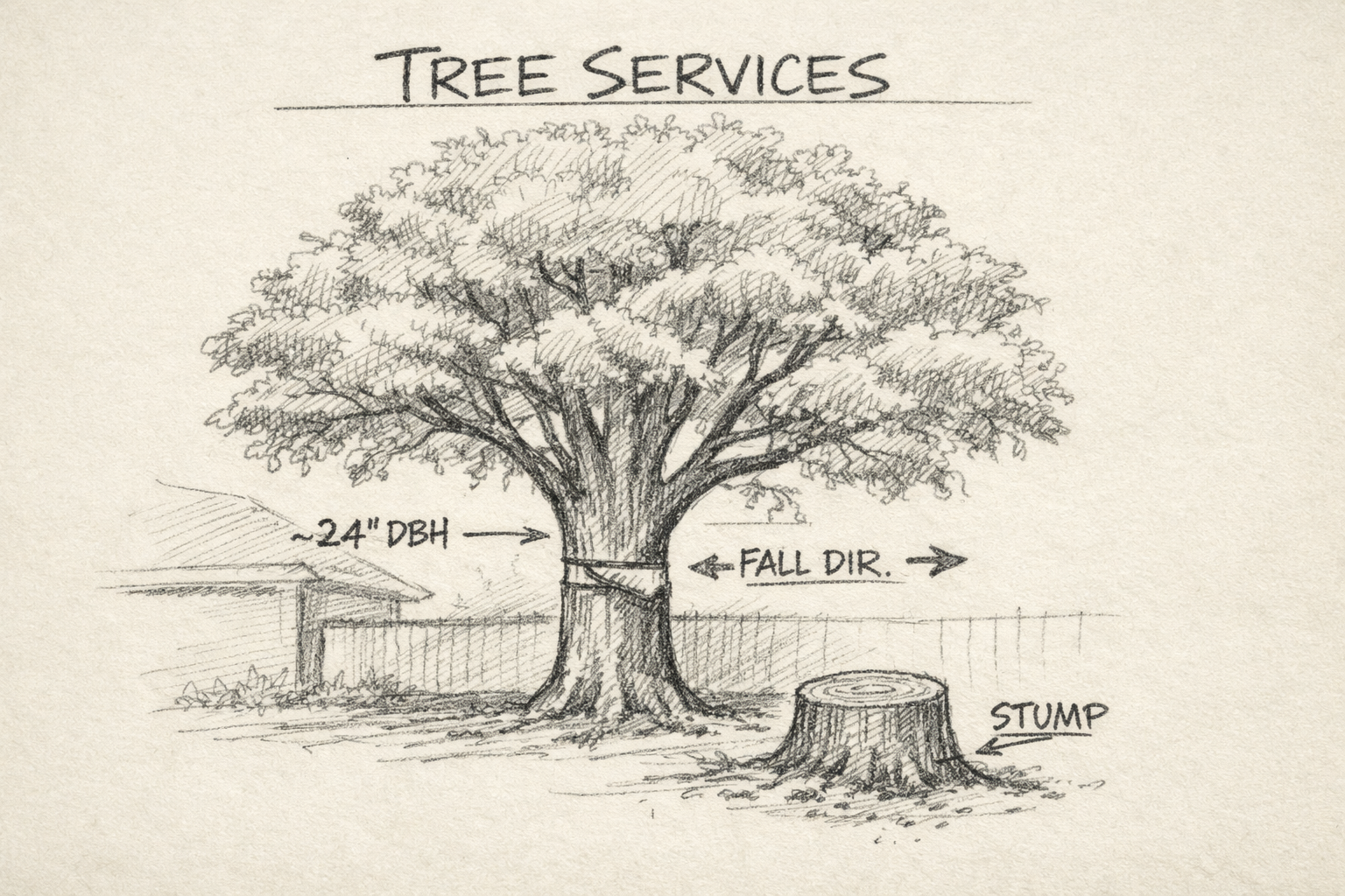 585 Pros — hand-drawn tree services field guide sketch